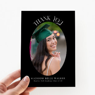 Elegant Black Oval Graduation Photo Thank You Card