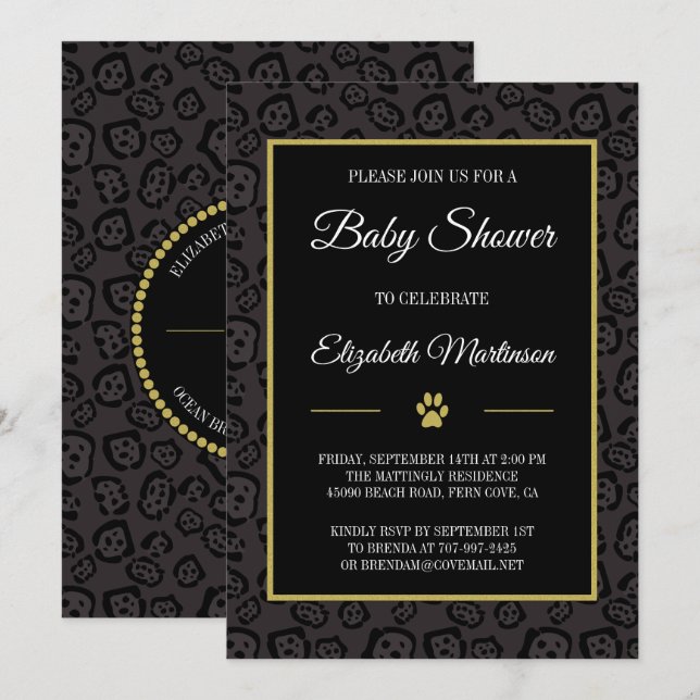 Elegant Black Panther Jaguar Spots Baby Shower Invitation (Front/Back)