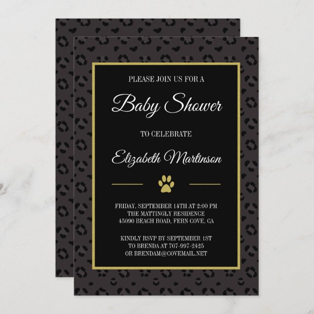 Elegant Black Panther Leopard Spots Baby Shower Invitation (Front/Back)