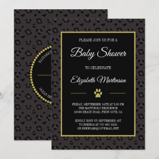 Elegant Black Panther Leopard Spots Baby Shower Invitation