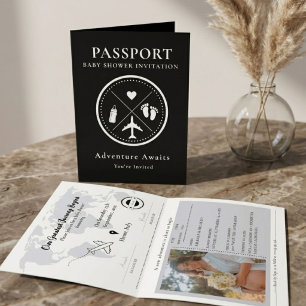 Elegant Black Passport Photo Baby Shower Invitation
