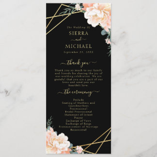 Elegant Black Peach Cream Gold Geometric Wedding Programme
