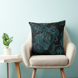 Elegant Black Peonies Pillow Teal Floral