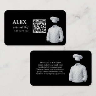 Elegant Black Personal Chef QR Code Business Card