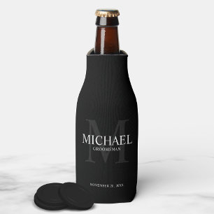 Elegant Black Personalised Groomsmen Bottle Cooler