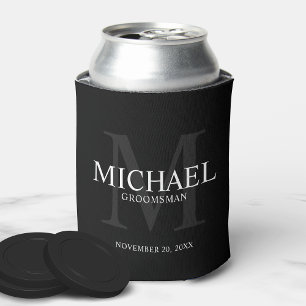 Elegant Black Personalised Groomsmen Can Cooler