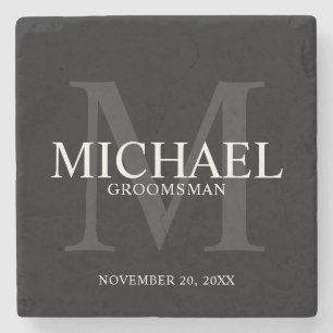 Elegant Black Personalised Groomsmen Stone Coaster