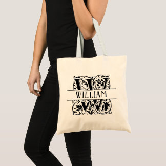 Elegant Black Personalised Initial W Monogram Name Tote Bag