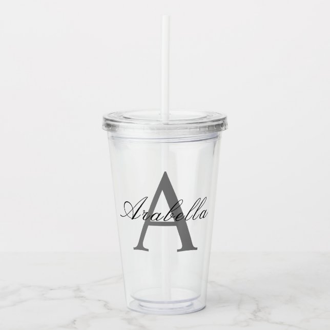 Elegant Black  Personalised Monogram  Name  Acrylic Tumbler (Front)