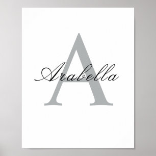 Elegant Black Personalised Monogram Name Poster