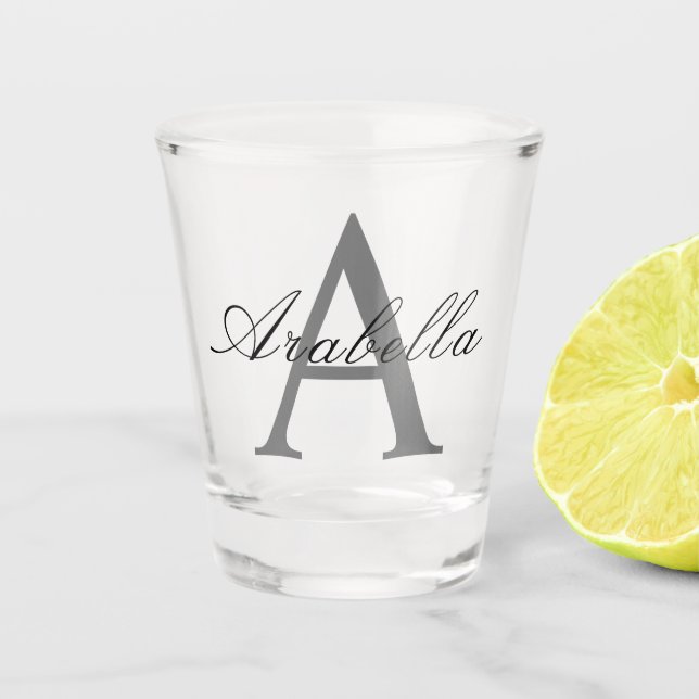 Elegant Black  Personalised Monogram  Name  Shot Glass (Front)