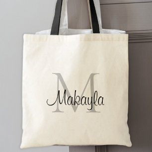 Elegant Black Personalised Monogram Tote Bag