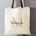 Elegant Black Personalised Monogram Tote Bag<br><div class="desc">This modern and elegant tote bag features a stylish monogram and name in script typography. It is easily customisable and will make a great gift for your wedding party,  maid of honour,  bridesmaids,  mothers of the bride and groom,  and flower girl will all appreciate this thoughtful present.</div>