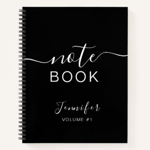 Elegant Black Personalised Notebook Your Name