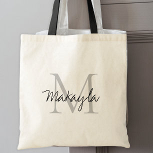 Elegant Black Personalized Monogram Tote Bag