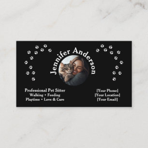 Elegant Black Pet Sitter Business Card