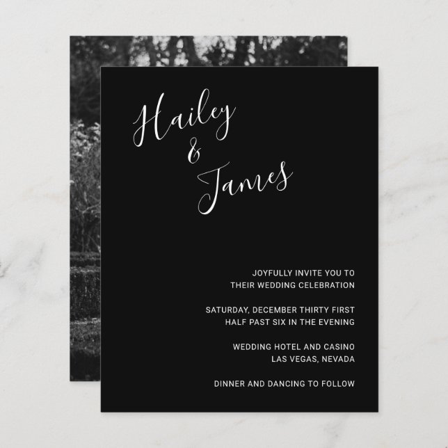 Elegant Black Photo Budget Wedding Invite (Front/Back)