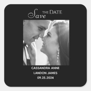 Elegant Black Photo Chic Stylish Typography Square Sticker