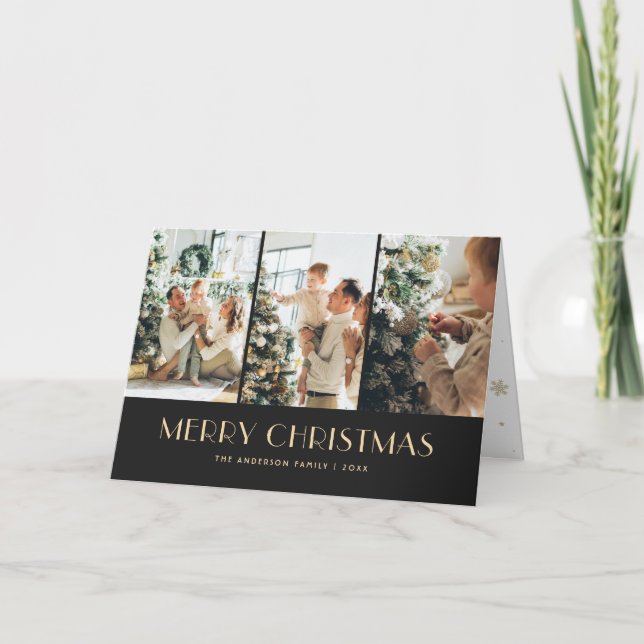 Elegant Black Photo Collage Merry Christmas Card (Front)