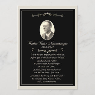 Elegant Black Photo Death Announcement Card