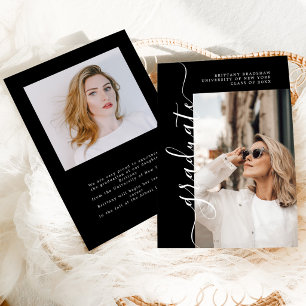 Elegant Black Photo Graduation Announcement 