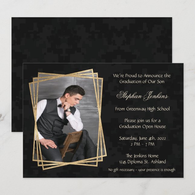 Elegant Black Photo Graduation Party Invitation (Front/Back)