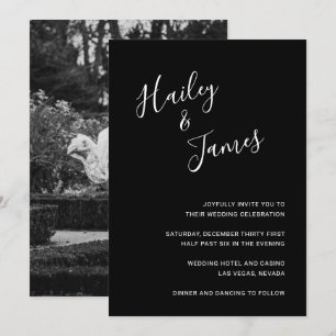 Elegant Black Photo Modern Wedding Invitation