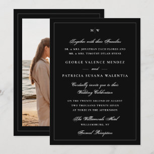 Elegant Black Photo Monogram Wedding Invitation