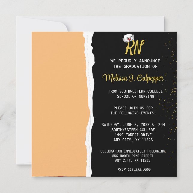 Elegant Black Photo Nursing Graduation  Invitation (Front)