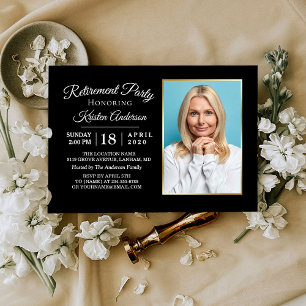 Elegant Black Photo Retirement Party Invitation