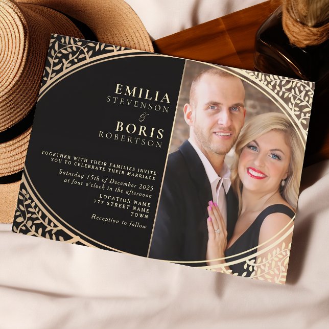 Elegant Black Photo Wedding Invitation (Creator Uploaded)