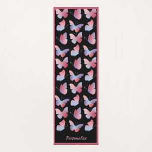 Elegant Black Pink Butterfly Pattern Zen Yoga Mat