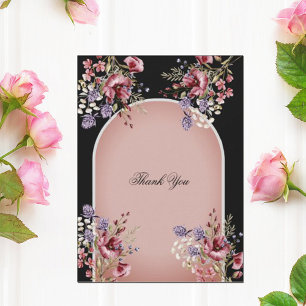 Elegant Black & Pink Floral Thank You Card