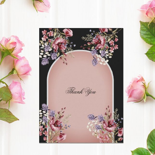 Elegant Black & Pink Floral Thank You Card (Creator Uploaded)