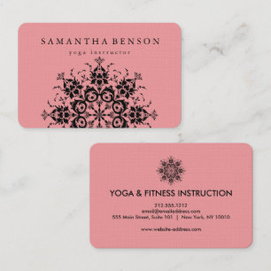 Elegant Black & Pink Flower Mandala Logo Yoga Business Card