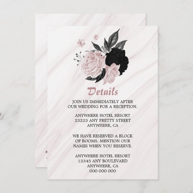 Elegant black pink flowers detail enclosure card (Front/Back)
