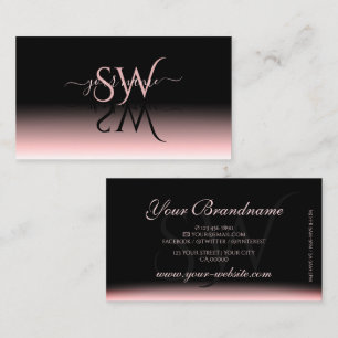 Elegant Black Pink Gradient Shadow Font Initials Business Card