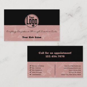 Elegant Black & Pink Hair Salon Custom Logo Business Card