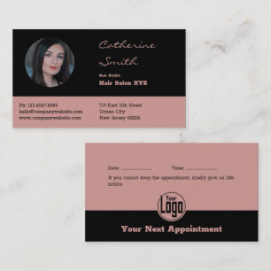 Elegant Black & Pink Hair Salon Stylist Appointment Card