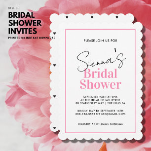 Elegant Black Pink Hearts Bridal Shower Invitation