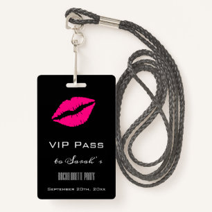 Elegant Black Pink Kiss Bachelorette Party Access ID Badge