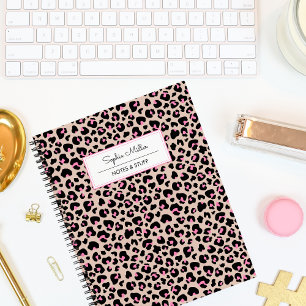 Elegant Black Pink Leopard Skin Pattern Monogram  Notebook