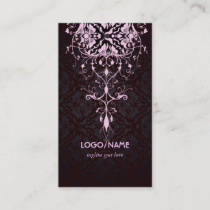 Elegant Black & Pink Look Vintage Floral Damasks Business Card