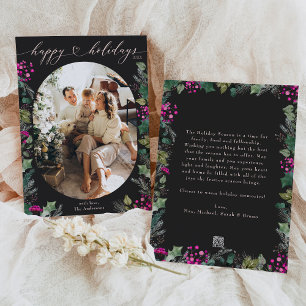 Elegant Black & Pink Rustic Happy Holidays Card