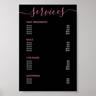 Elegant Black Pink Salon Price List Service Menu Poster