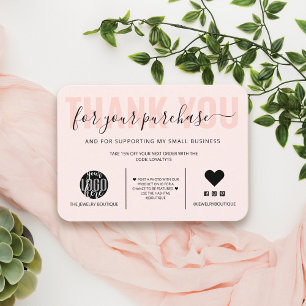 Elegant Black Pink Script Logo Customer Thank You Business Card