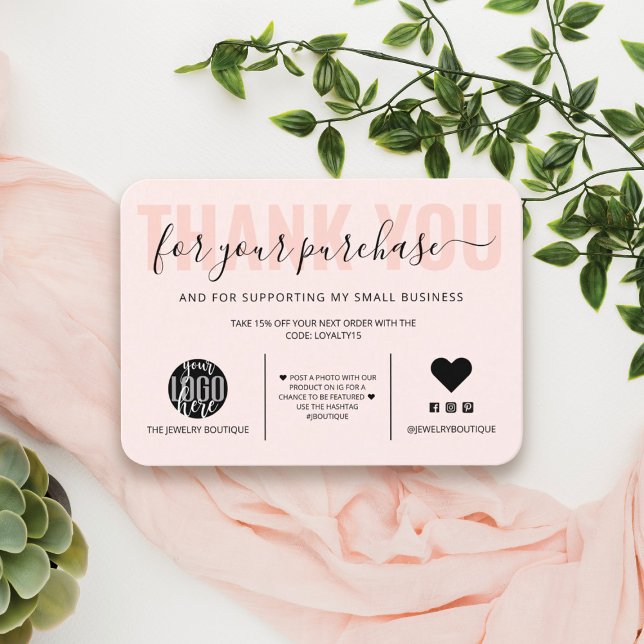 Elegant Black Pink Script Logo Customer Thank You Business Card (Creator Uploaded)