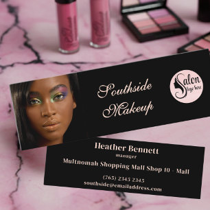 Elegant Black Pink Script Photo Mini Business Card