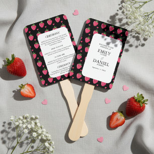 Elegant Black & Pink Strawberry Wedding Hand Fan