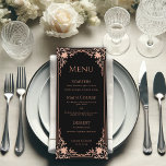 Elegant Black Pink Vintage Antique Ornate Wedding Menu<br><div class="desc">An elegant menu with a vintage air, recommended for a wedding with pink and black wedding colours. The menu has a vintage pink (faux rose gold) frame. The title "Menu" and the subtitles are written in caps. All text can be personalised and has a pink colour similar to the frame....</div>